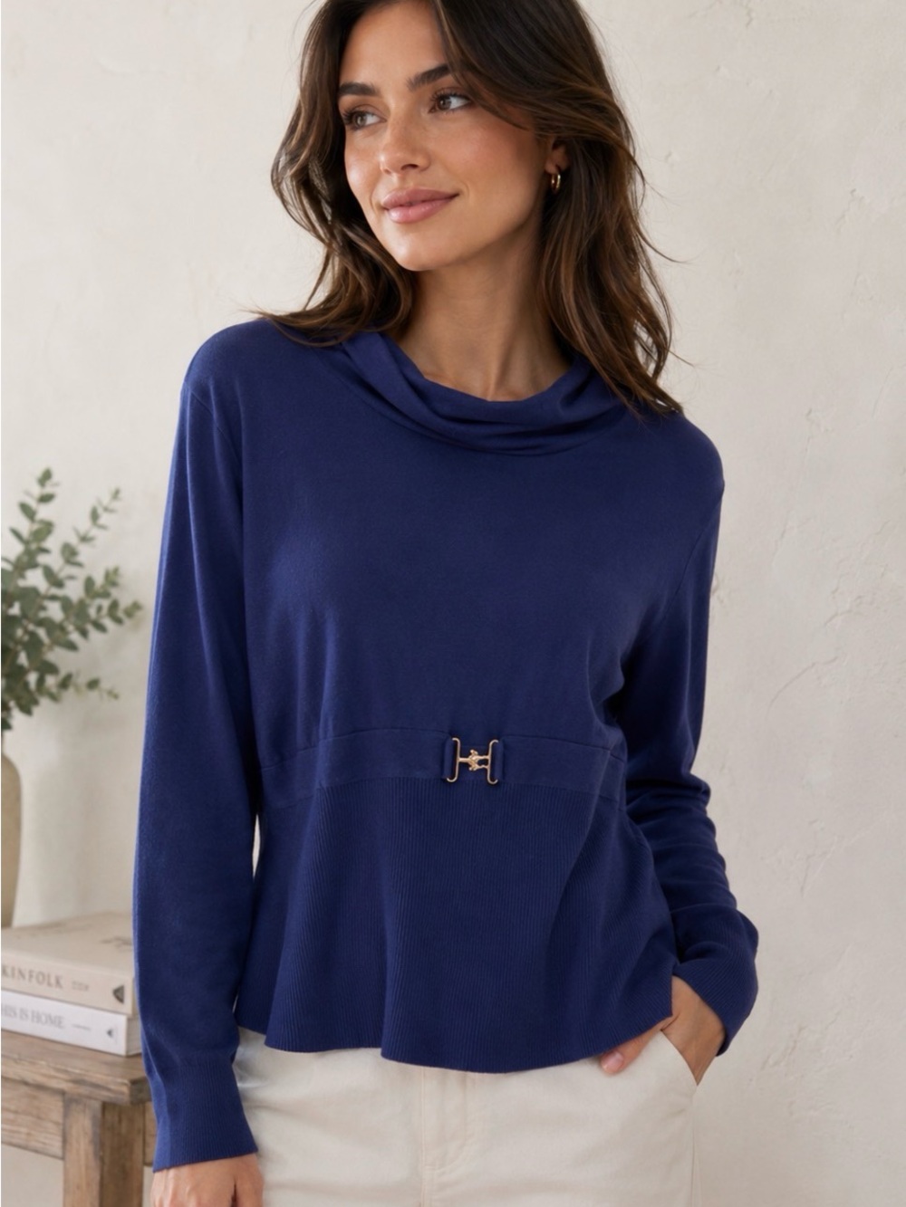 🦋🖤 Cato Woman Navy Blue Cowl Neck Sweater Top Size 22/24W Plus Size